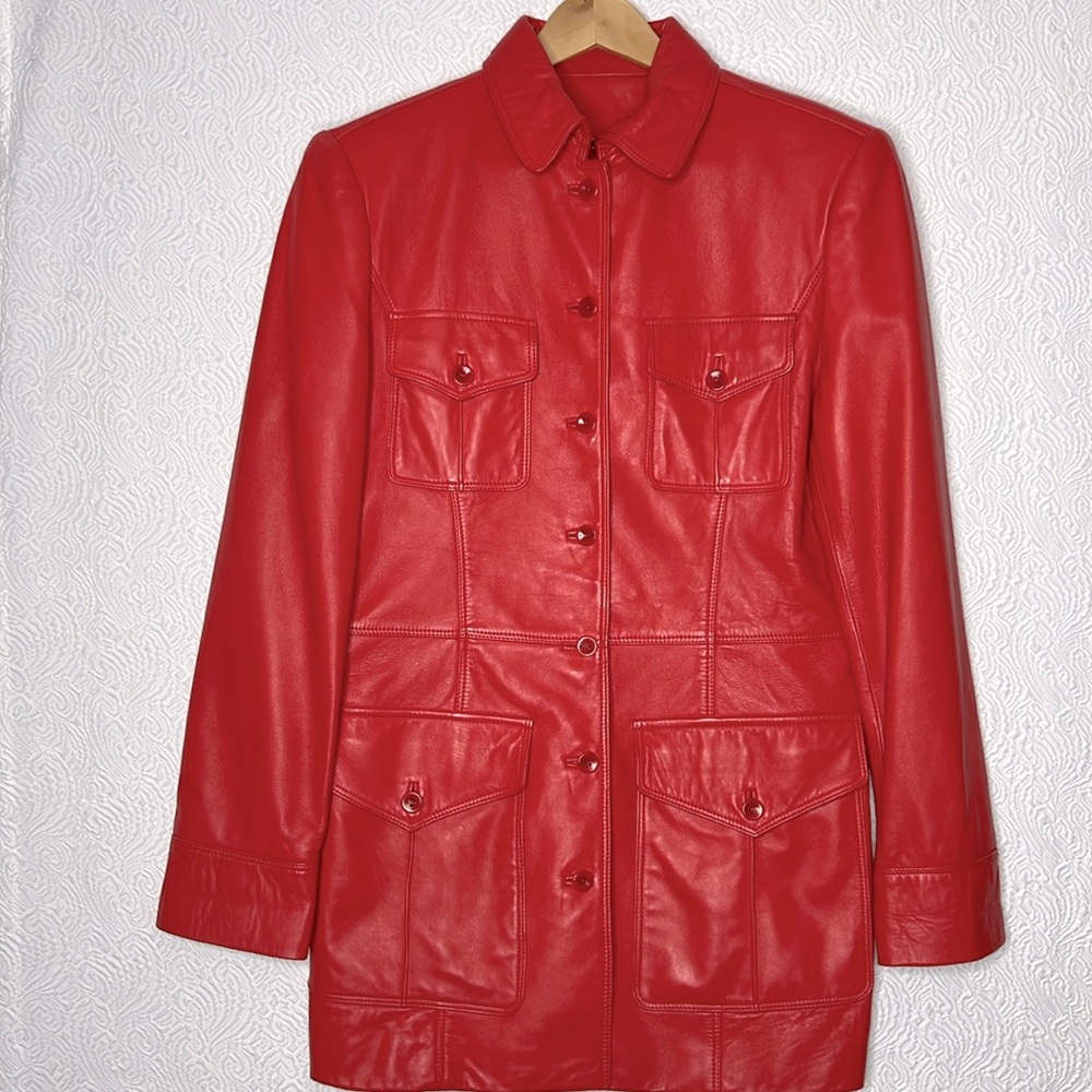 Dana Buchman Red Leather Button-Front Jacket